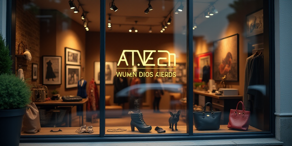 a logo for a company that sells accessories and accessories for sale in the store's storefront windo