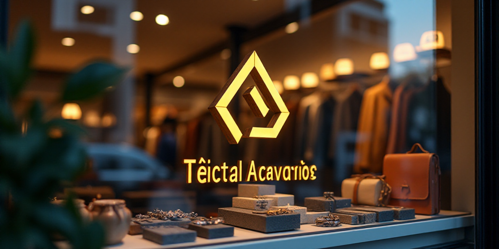 a logo for a company that sells accessories and accessories for sale in the store's storefront windo