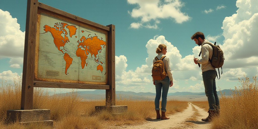 a man and woman standing next to a sign with a map on it and a man holding a pen, Eduardo Lefebvre S