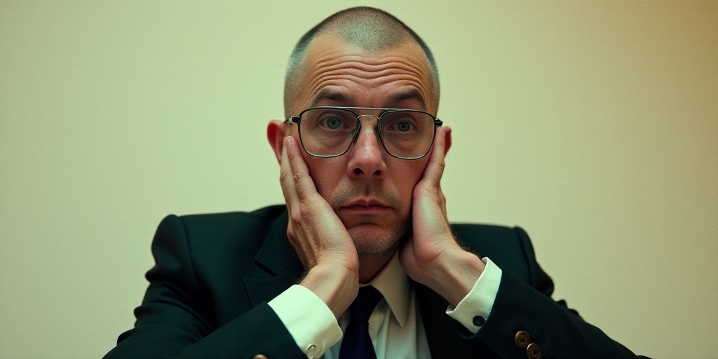 a man in a suit and glasses is posing for a picture with his hands on his chins and his chin resting