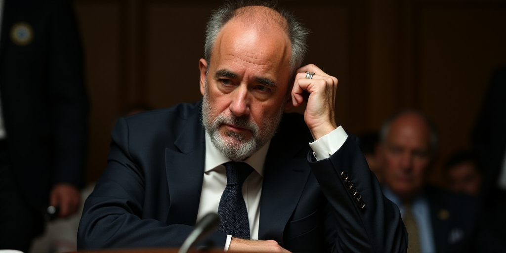 a man in a suit and tie holding his head to his ear while sitting down in front of a microphone, Edw