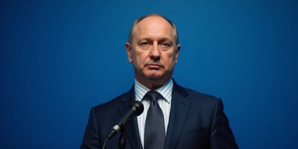 a man in a suit and tie standing in front of a blue wall with a microphone in front of him, Boris Vl