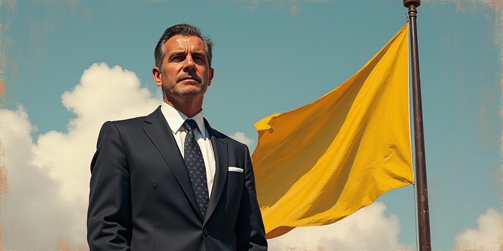 a man in a suit and tie standing in front of a flag and a flag pole in the background, Antônio Parr