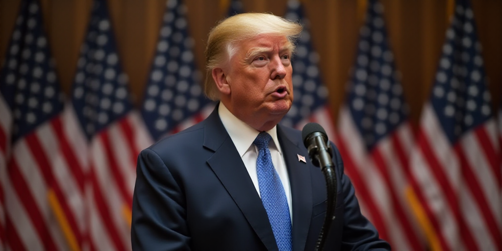 a man in a suit and tie standing in front of a wall with flags on it and a microphone, Donald Roller