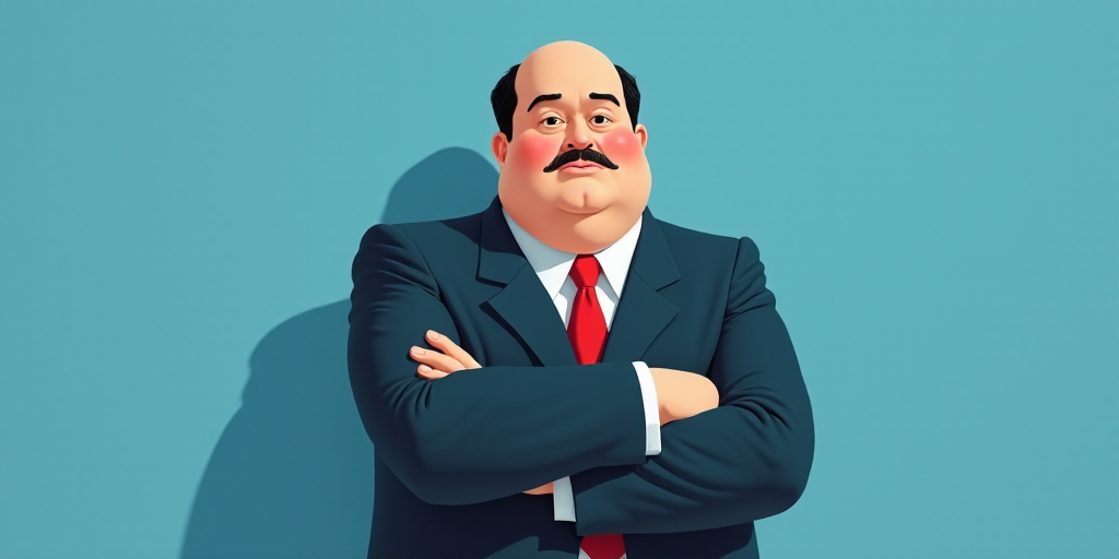 a man in a suit and tie with his arms crossed and his arms crossed, with a blue background, Fernando