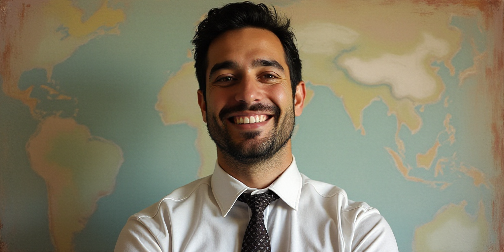 a man in a tie is smiling for the camera with a caption in spanish above him that reads, enrique cam