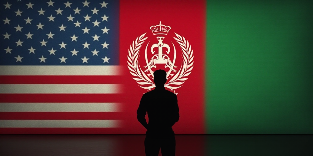 a man standing in front of a flag and a flag of the united states of america and the afghan american