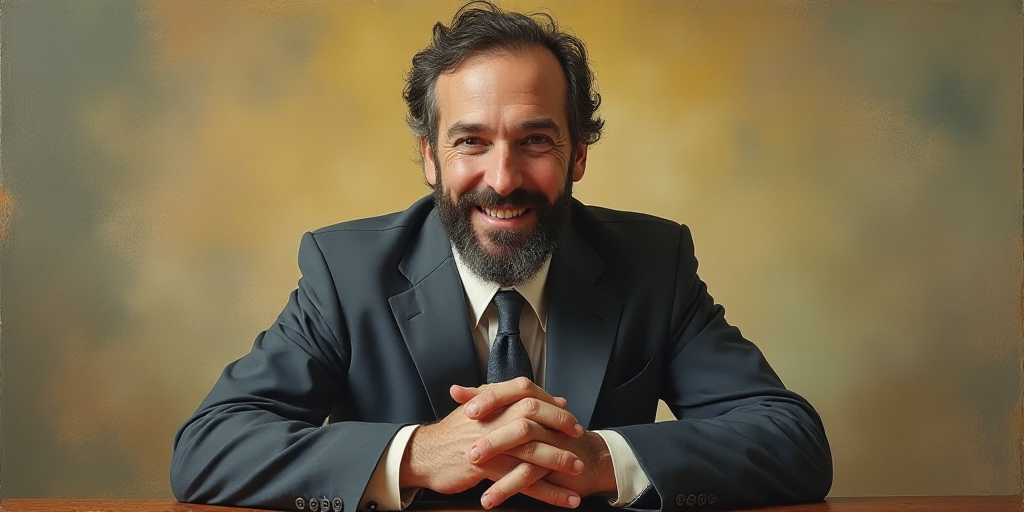 a man with a beard and a tie is smiling for the camera with his hands folded in front of him, Edward