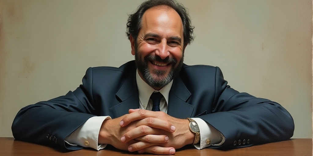 a man with a beard and a tie is smiling for the camera with his hands folded in front of him, Edward