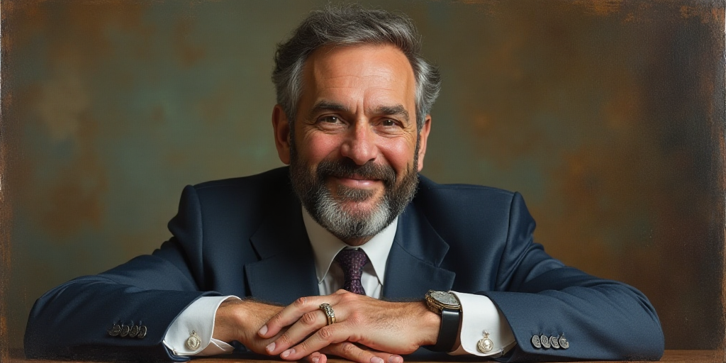 a man with a beard and a tie is smiling for the camera with his hands folded in front of him, Edward