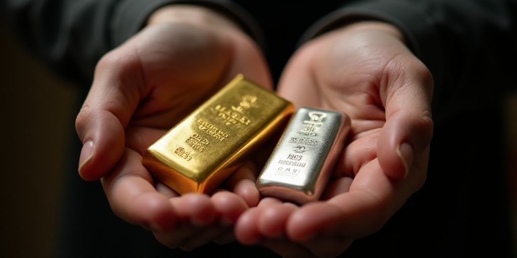 a person holding a gold and silver bar in their hands, both of them are gold bars, and the other one