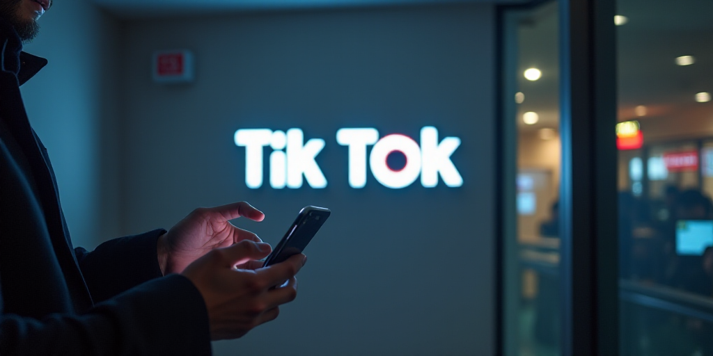 a person holding a smart phone in their hand in front of a tik tok logo on a wall, Carlos Trillo Nam