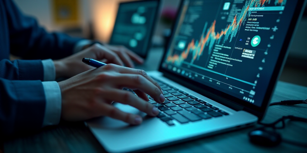 a person is working on a computer screen with icons and symbols on it and a person is holding a pen,