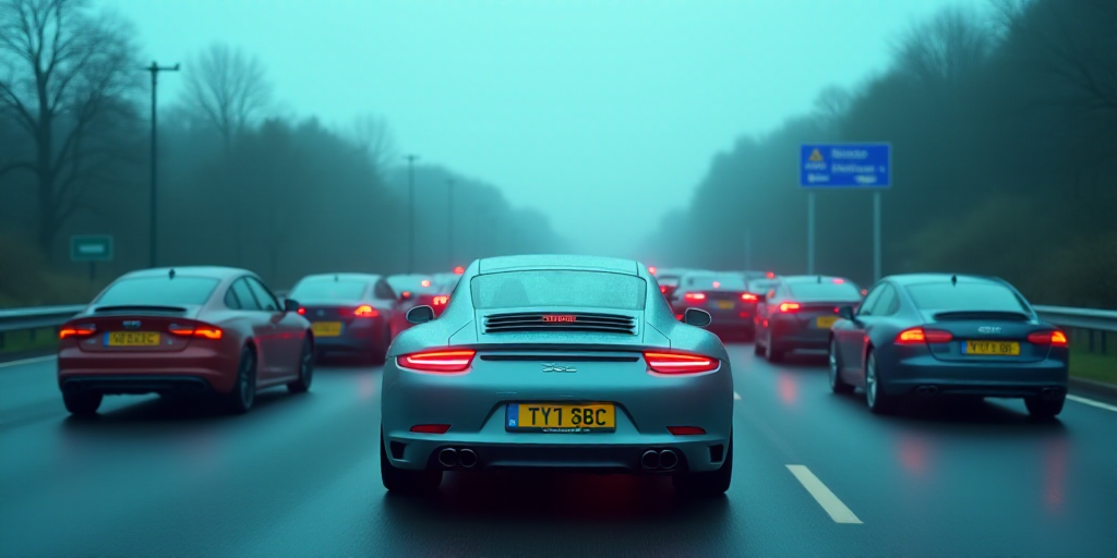 a picture of a lot of cars on the road with a blue background and a green check mark on the license