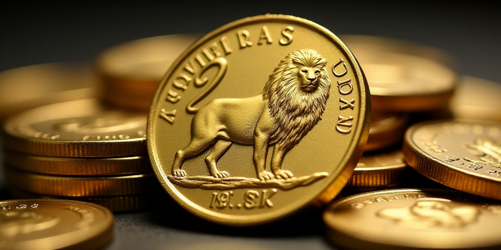 a pile of coins with a picture of a lion on the front of it and a picture of a lion on the back of t