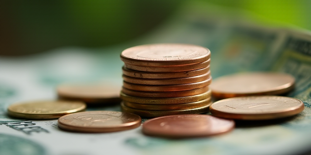 a pile of money with a penny on top of it and a coin on the bottom of the pile, Enguerrand Quarton,