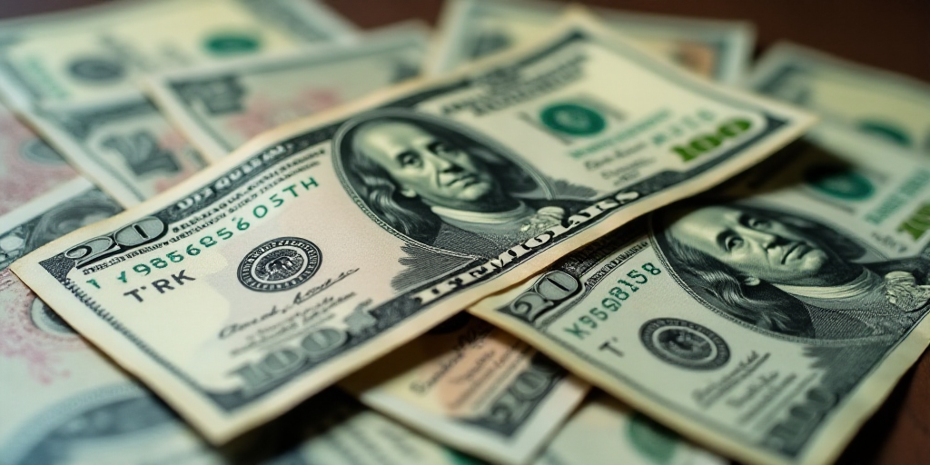 a pile of twenty dollar bills with a picture of a man on one of them and a picture of a woman on the