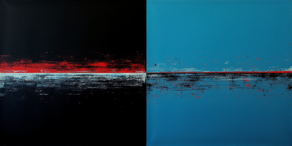 a poster with a black background and a blue background with a red and white line in the center of th