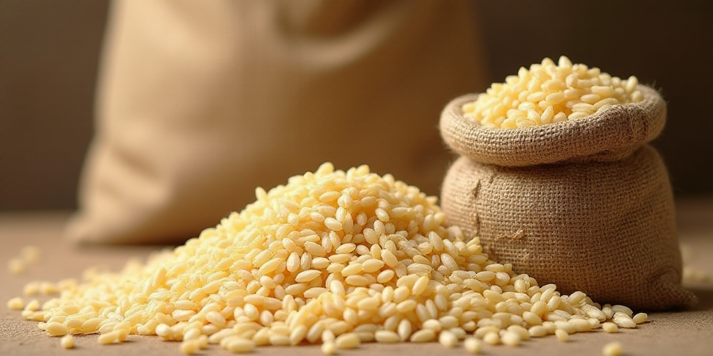 a sack of rice is shown in this image, with a sack of rice in the background, and a sack of rice in