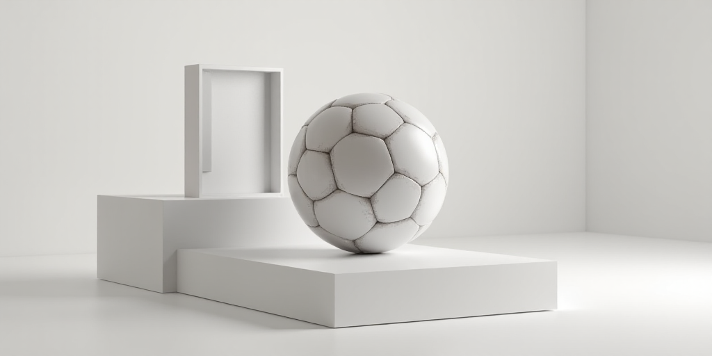 a soccer ball sitting on top of a white stand next to a white box with a white frame on it, Coppo di