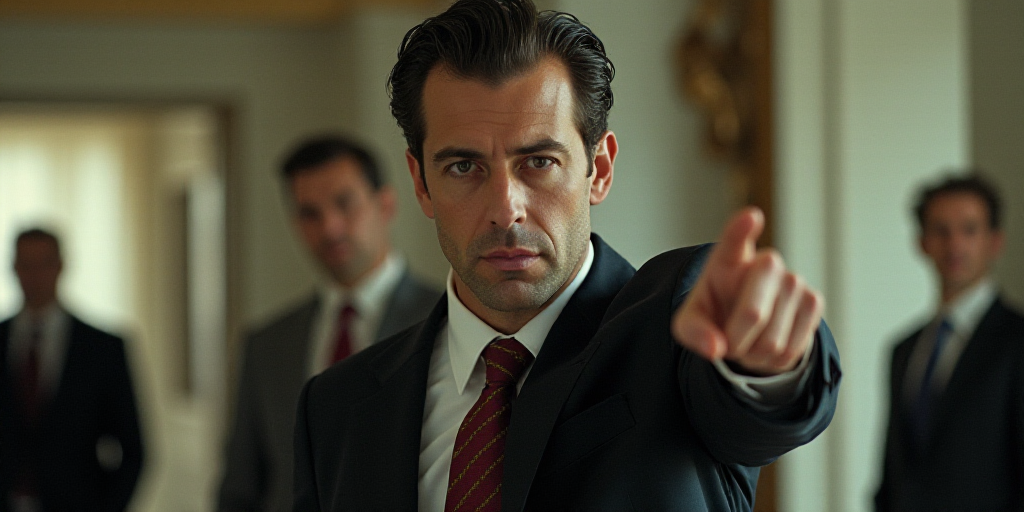 a split photo of a man in a suit and tie pointing at the camera and a picture of a man in a suit and