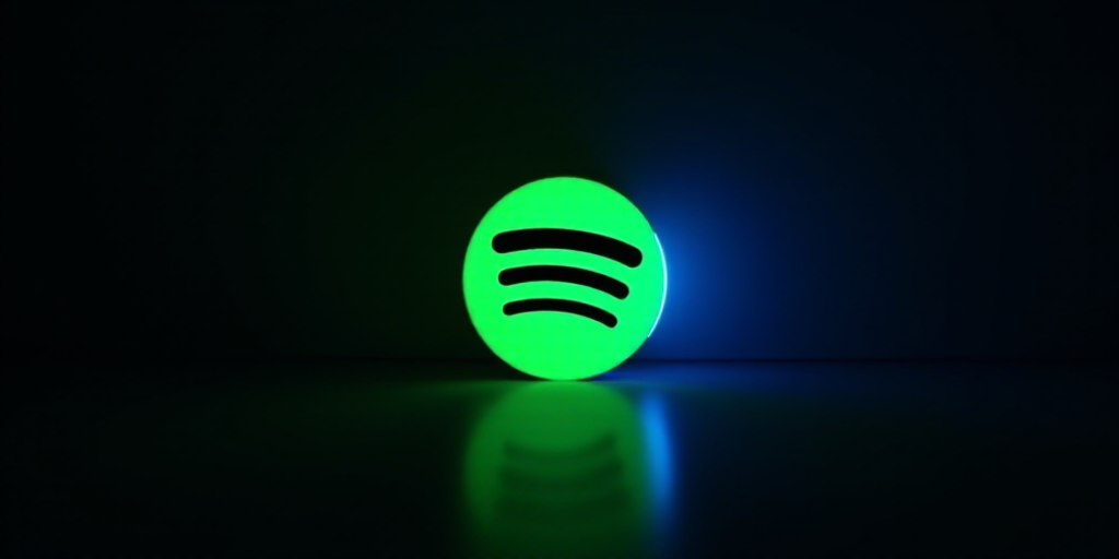 a spotify logo is shown in the dark with a green light on it's side and a blue light on the side, Ai