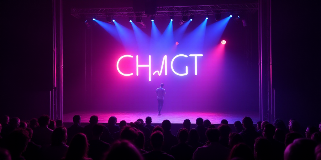 a stage with a neon sign on it and people watching it from the stage and a stage with a purple curta