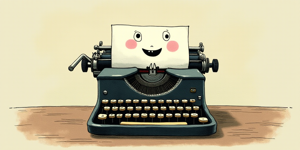 a typewriter with a face drawn on it and a caption for the words opinion and a question, Edward Otho