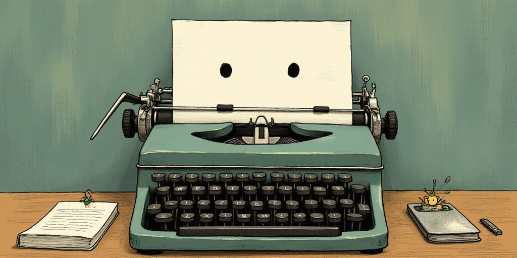 a typewriter with a face drawn on it and a caption for the words opinion and a question, Edward Otho