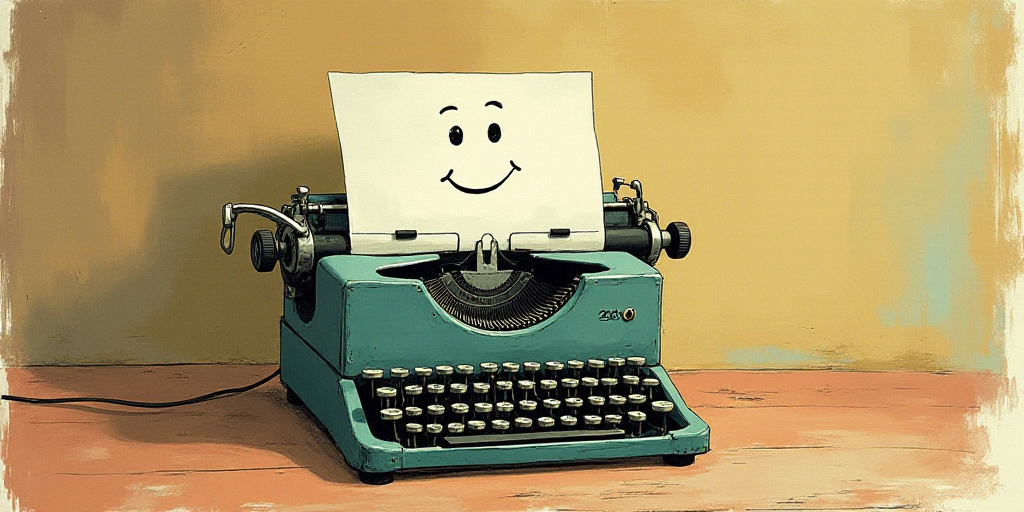 a typewriter with a face drawn on it and a caption for the words opinion and a question, Edward Otho