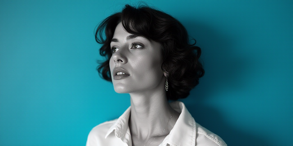 a woman in a white shirt and a blue background with a black and white photo of her and the words cla