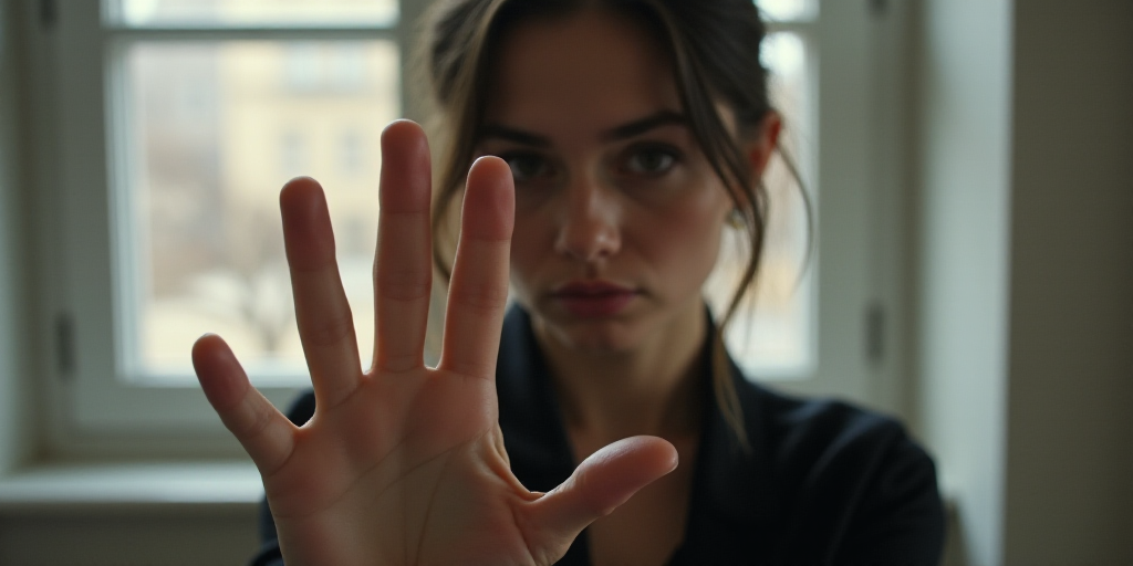 a woman is making a hand gesture with her hand in front of her face and a window behind her, Carol B