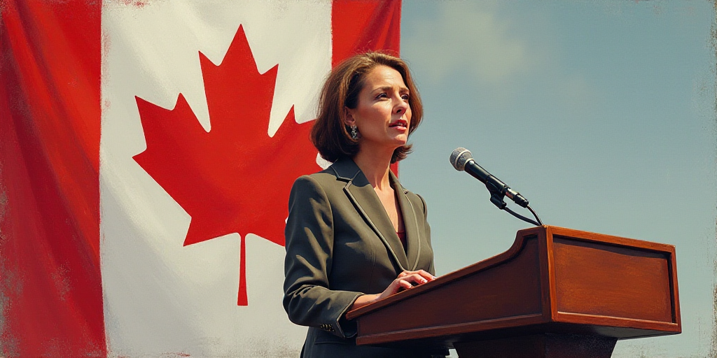 a woman standing at a podium with a microphone in front of a flag and a flag behind her,, Ada Gladys