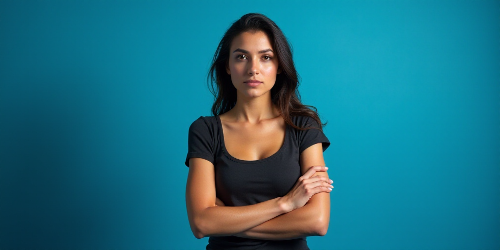 a woman with her arms crossed in front of a blue background with the words dra, carmen amezua, Ameli