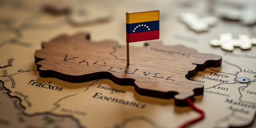 a wooden map with a flag on it and a red string on the map of venezuela on it's side, Carlos Trillo