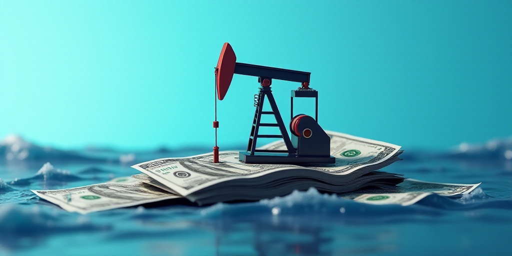 oil pumps on top of money against a blue background with waves in the background photo by shuttersto