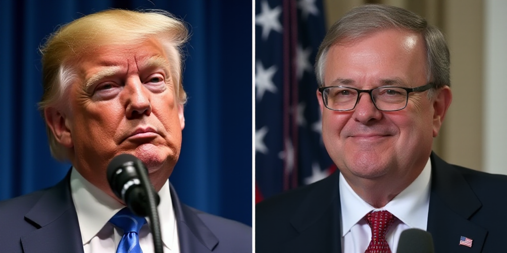 two pictures of president donald trump and a man with glasses on his head and a microphone in his ha