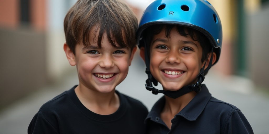 a boy in a black shirt and a picture of a boy in a blue helmet and a black shirt, Felix-Kelly, award