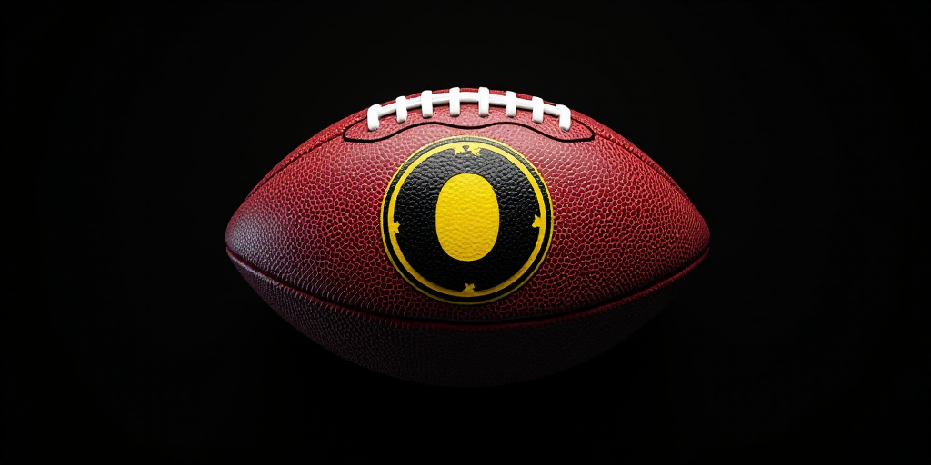a close up of a football with a black background and a yellow and black logo on it with stars, Denni