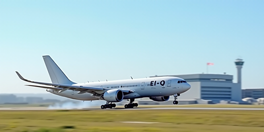 a large white airplane is taking off from the runway at an airport with a building in the background