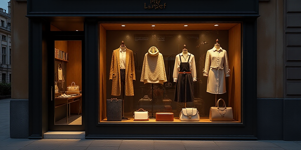 a logo for a company that sells accessories and accessories for sale in the store's storefront windo