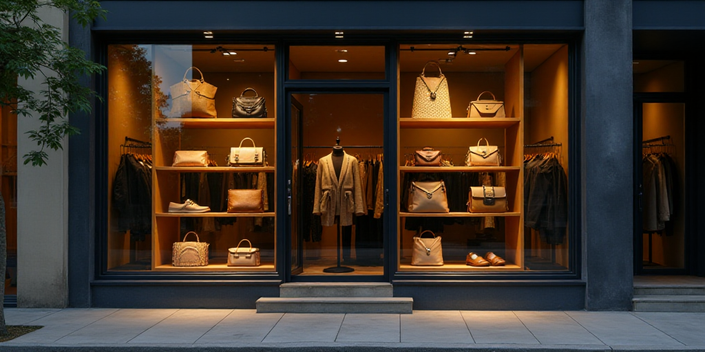 a logo for a company that sells accessories and accessories for sale in the store's storefront windo