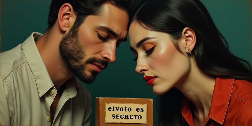 a man and woman looking at a box with a sign on it that says elvoto es secreto, Ada Gladys Killins,