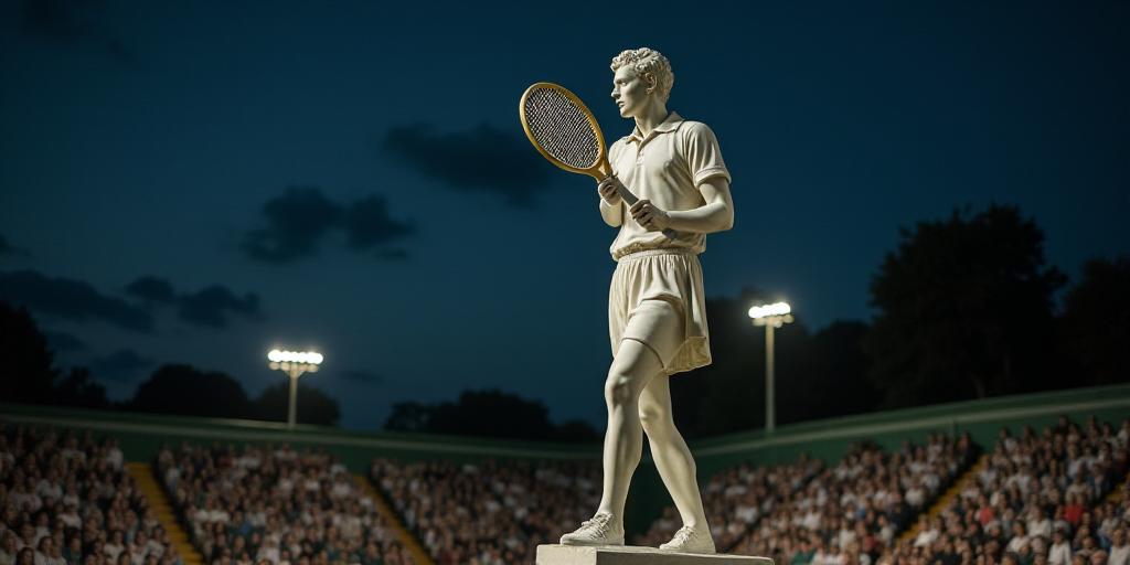 a man holding a tennis racquet on top of a tennis court at night with a crowd watching, Emiliano Pon