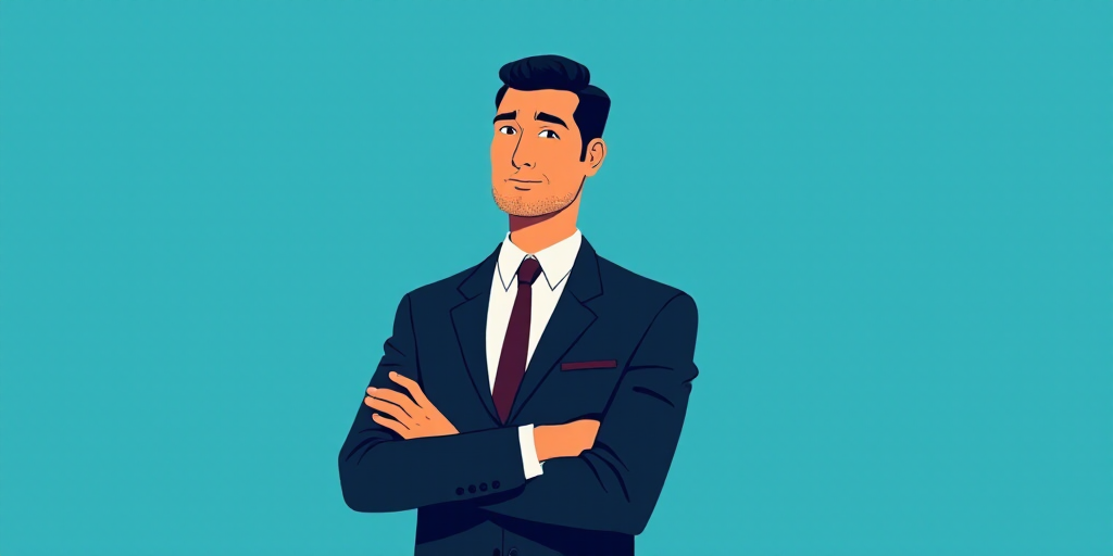 a man in a suit and tie standing with his arms crossed in front of him, with a blue background, Carl