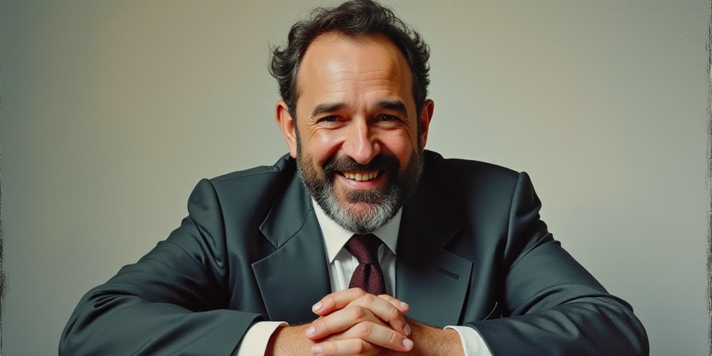 a man with a beard and a tie is smiling for the camera with his hands folded in front of him, Edward