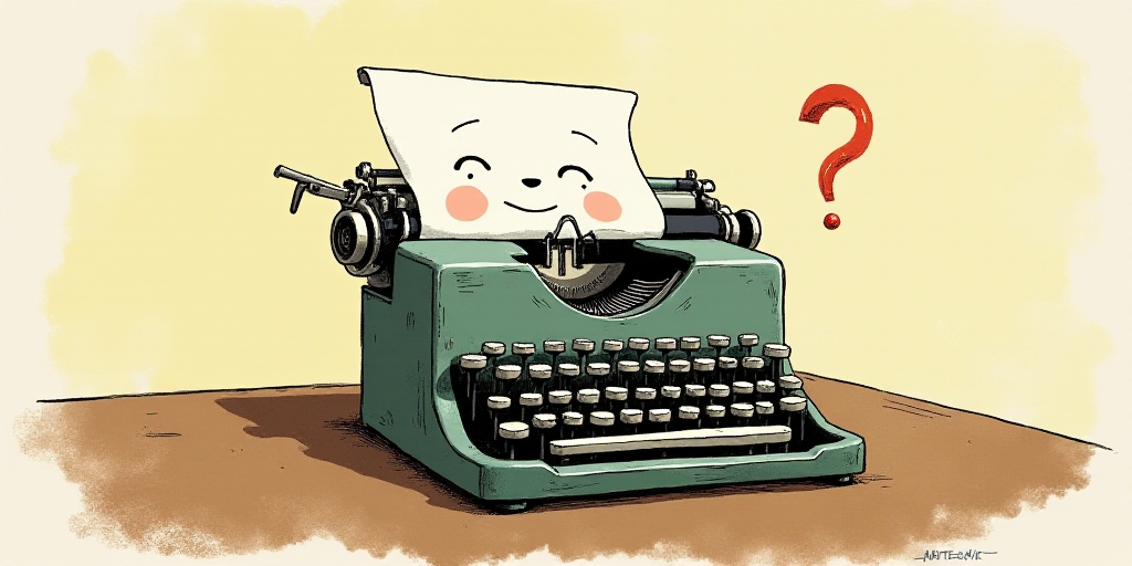 a typewriter with a face drawn on it and a caption for the words opinion and a question, Edward Otho